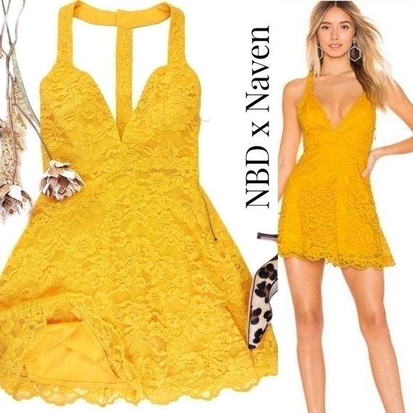 New Revolve NBD x Naven Yellow Embroidered Gorgeous Low Back Dress Sz Xs - Picture 3 of 16